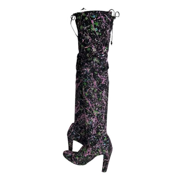 STUART WEITZMAN Black Suede Boots Over The Knee Paint Splattered Design Size 9 - Picture 1 of 11